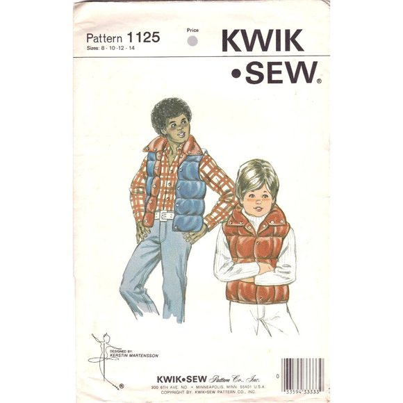 UNCUT Vintage Sewing PATTERN Kwik Sew 1125, Boys 1980s Quilted Vest, Child Size - Picture 1 of 2